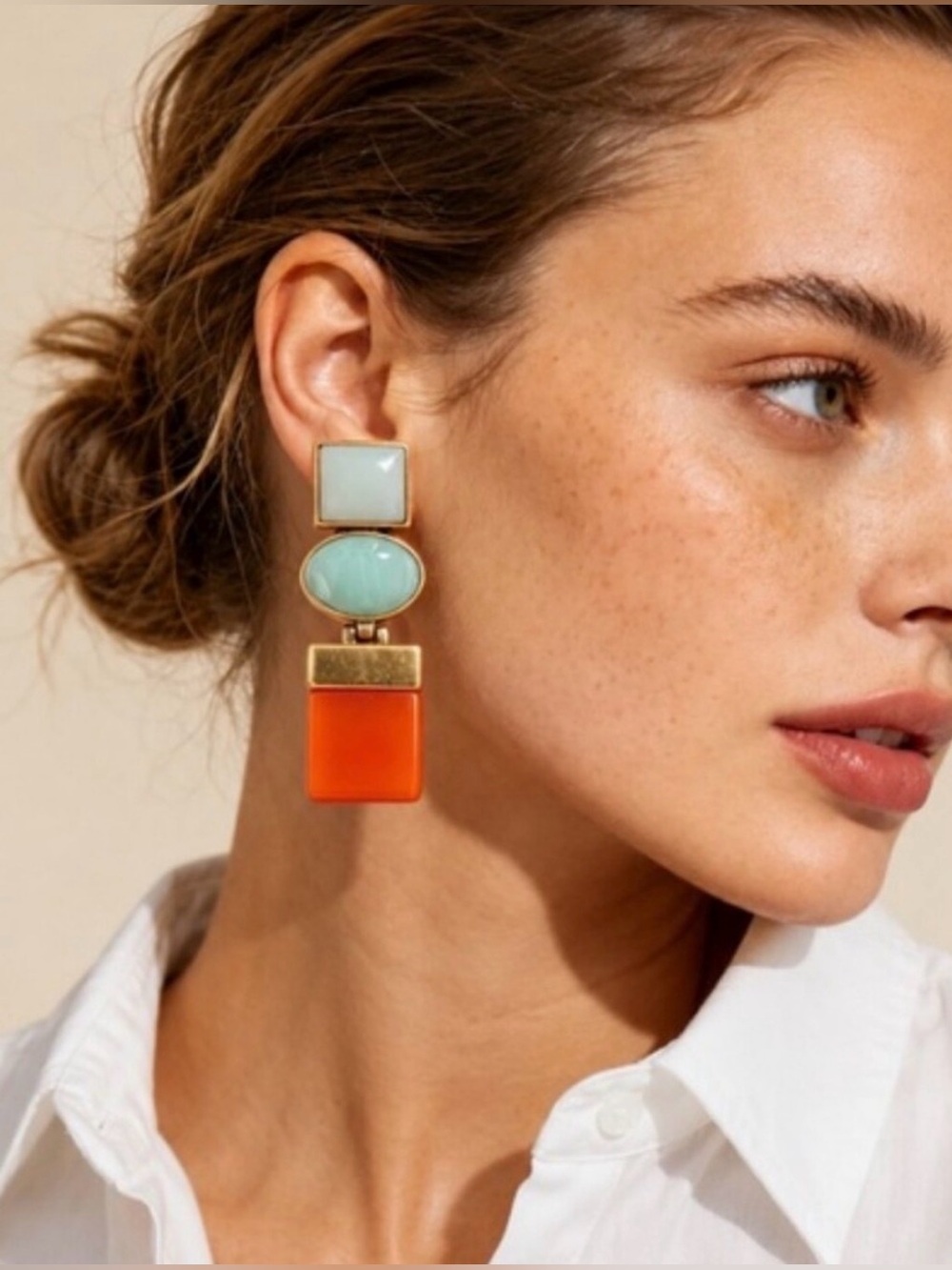 🔥🔥Zara Gold-Tone Multicolor Drop Earrings - Orange and Mint